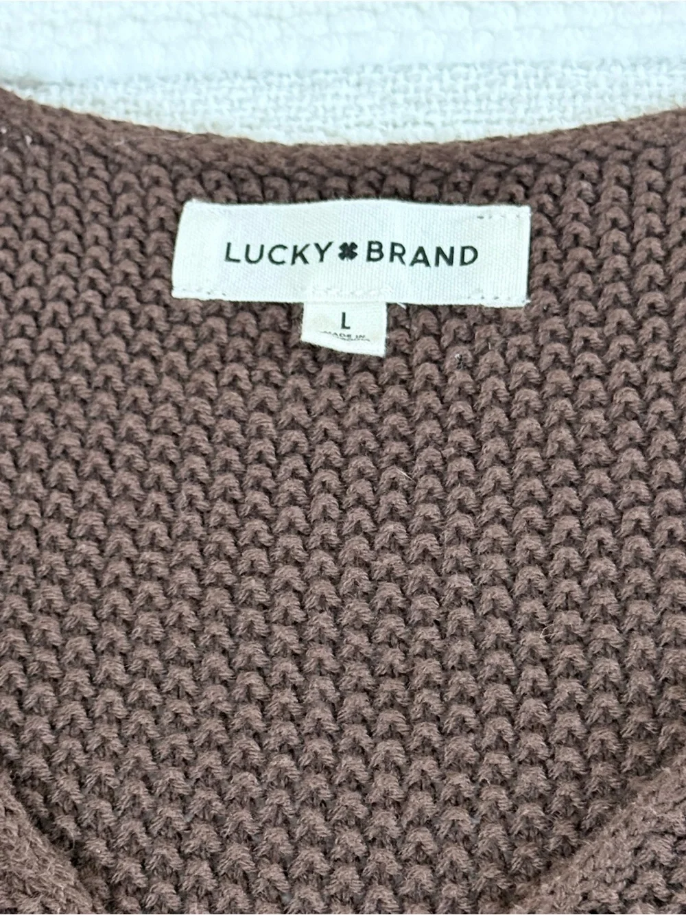 Lucky Brand Cotton Blend Chocolate Brown Textured Knit V-Neck Sweater Women’s L